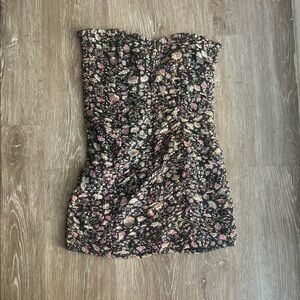 Ruched Bohemian Floral Strapless Mini Dress size M